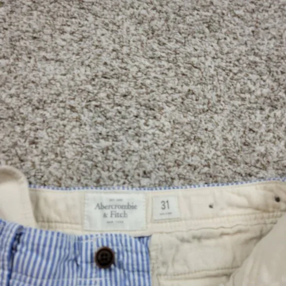 Abercrombie & Fitch Shorts Mens 31 Blue Stripe Sail Boat Chino Preppy Button Fly - Picture 2 of 7
